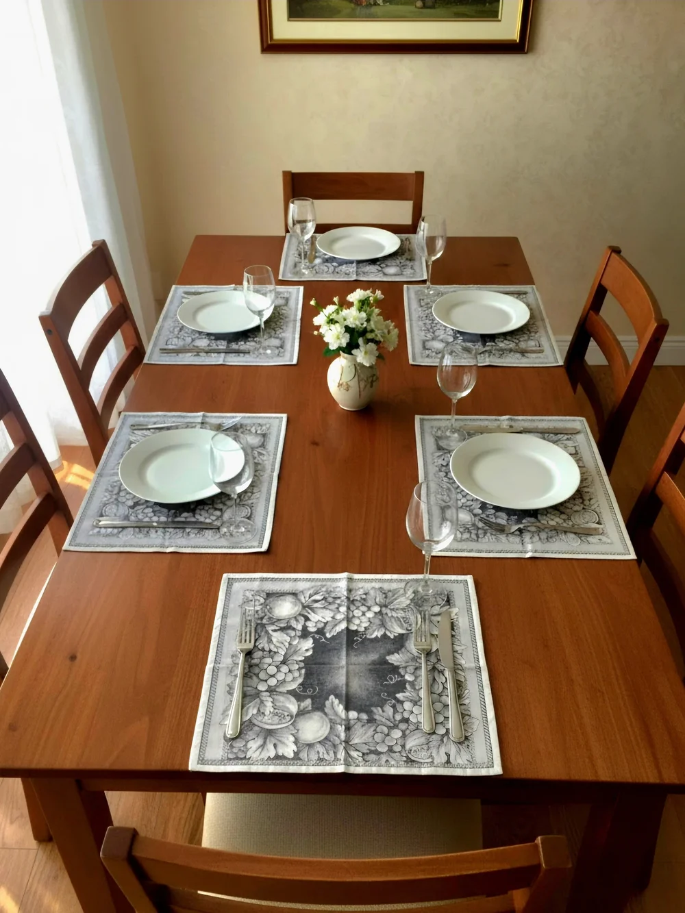 Williams&Sonoma cotton cloth napkins Placemats black-and-white Grapevine Set Of5